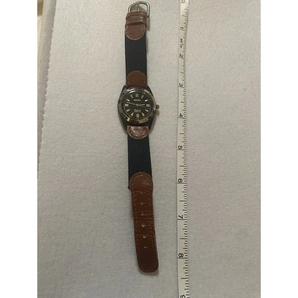 Vintage Gruen Precision Women's Watch Black Silver Teal Roman Numerals 30mm